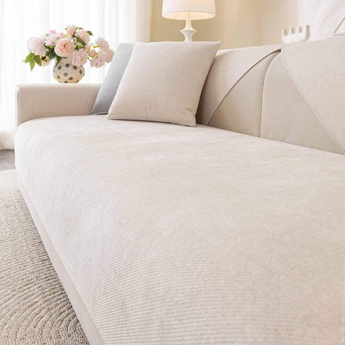 Soft Plush Couch Cover Washable, Non Slip Pluffy Sectional Sofa Covers for 3 Cushion Couch Sofa L Sharped Sofa Slipcover, Furniture Protector for Pets (1 PCS 36"x94" White)