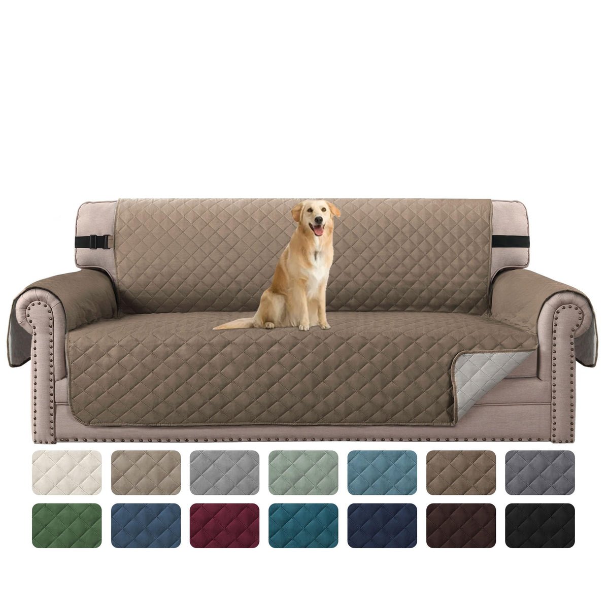 H.VERSAILTEX Reversible Couch Cover for 3 Cushion Cover Pet Friendly Sofa Cover for Dog Washable Furniture Protector Water Resistant Slipcover with Non Slip Elastic Strap(Sofa, Ivory/Beige)