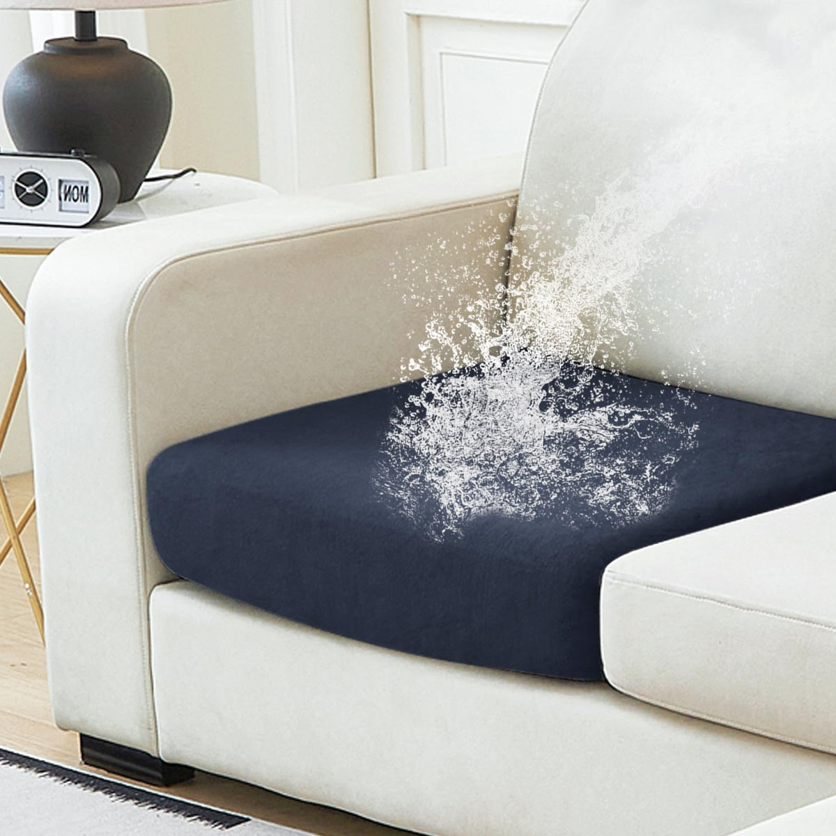 NAISI Waterproof Couch Cushion Covers Thick Velvet Fabric Washable Sofa Slipcovers Sectional Couch Covers for 4 Pieces Separate L Shape Couch Cover with Elastic Bottom(3 Seater + 1 Chaise,Grey)