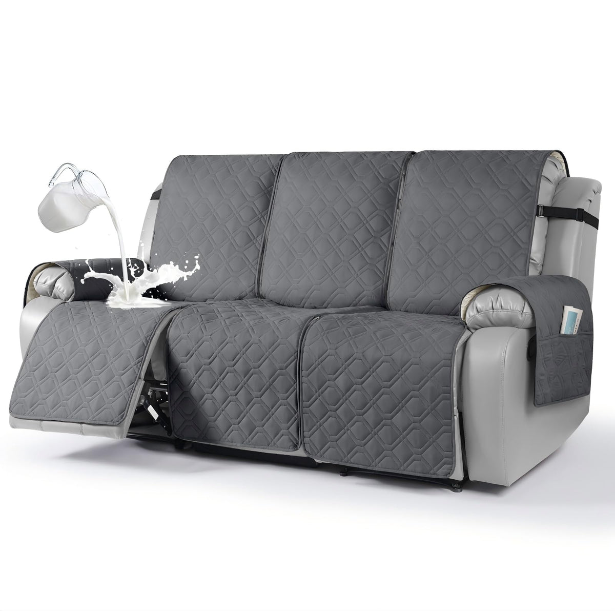 VANSOFY Waterproof Recliner Couch Covers Washable, Dark Gray,3 Seater