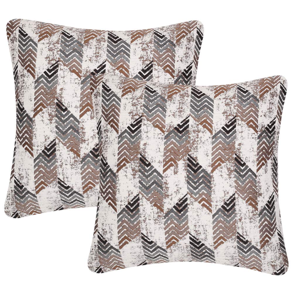 Yeiotsy Pack of 2 Nordic Style Decorative Throw Pillow Covers for Sofa Bed Card Chair Geometric Cushion Cases Jacquard Chenille (Grey Stripes, 18 X 18 Inches)