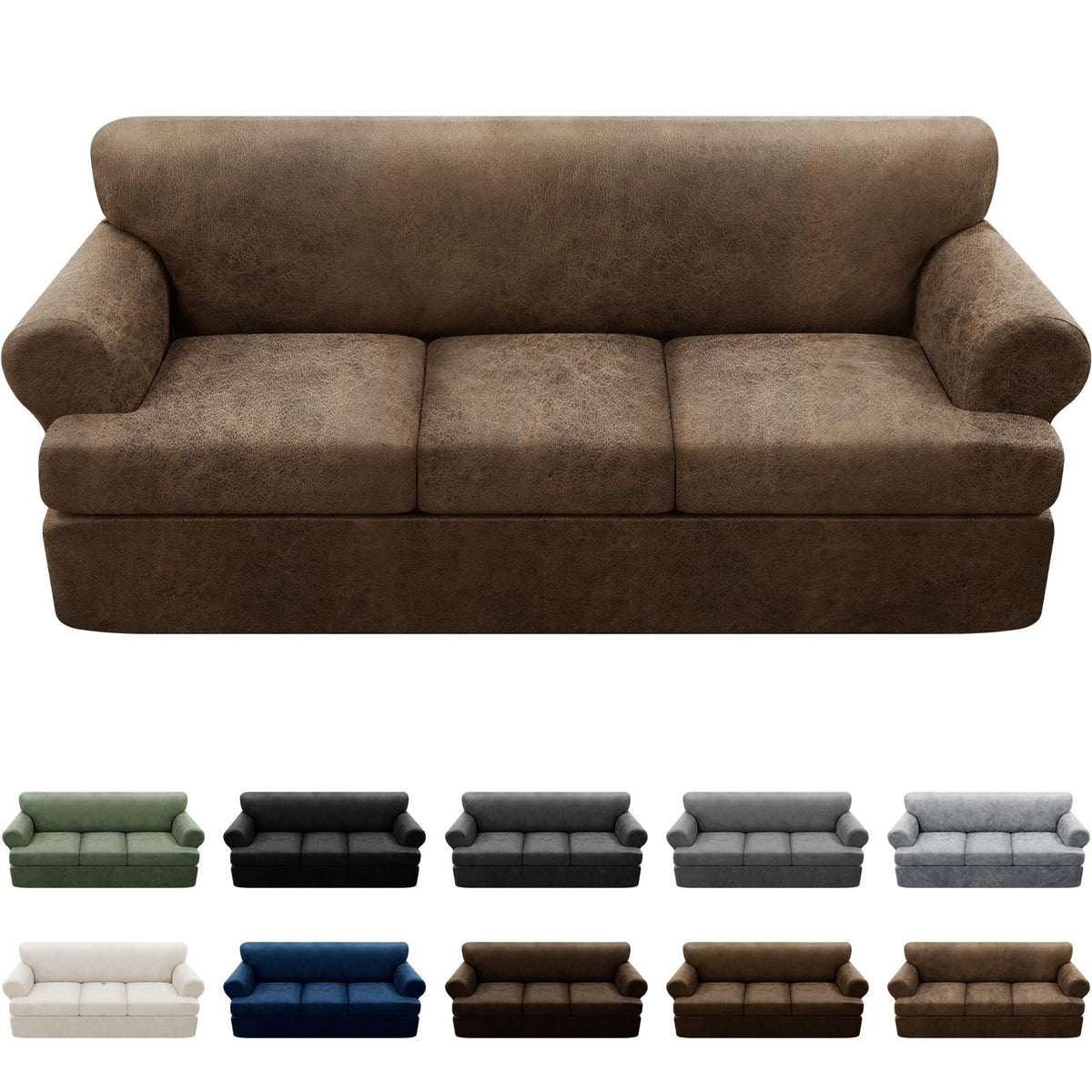 Couch Cover Leather Look 3 Seater Couch Sofa Cover 1-Piece Sofa Slipcover Stretch Furniture Protector with Elastic Bottom & Pockets(Sofa, Coffee)