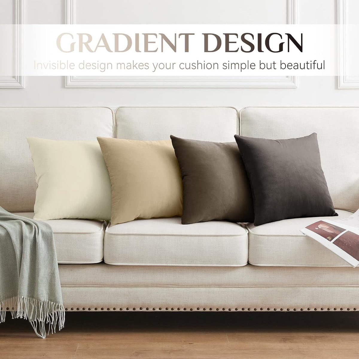 Softalker Velvet Throw Pillow Covers 18x18 Set of 4, Brown Gradient