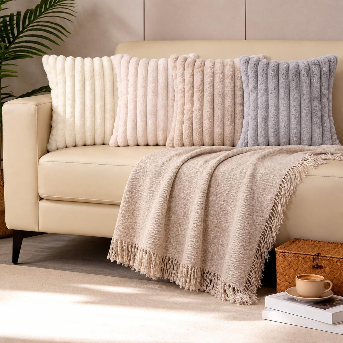 4 Pcs faux Fur Throw Pillow Covers - 18x18 Couch Decor Cover Fuzzy Case Set