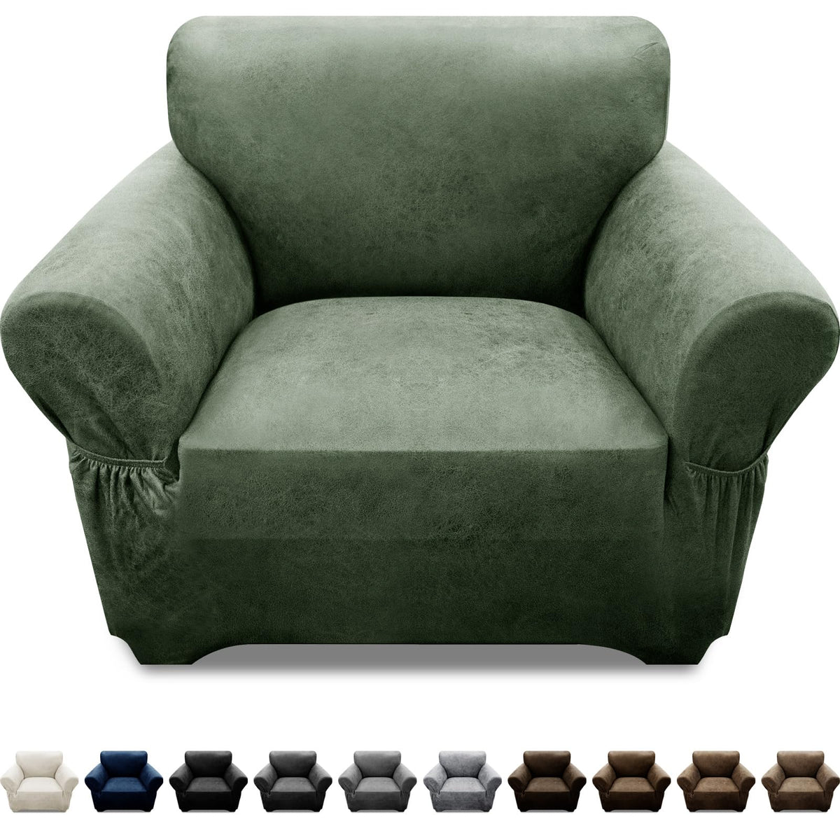 Couch Cover Leather Look 3 Seater Couch Sofa Cover 1-Piece Sofa Slipcover Stretch Furniture Protector with Elastic Bottom & Pockets(Sofa, Coffee)