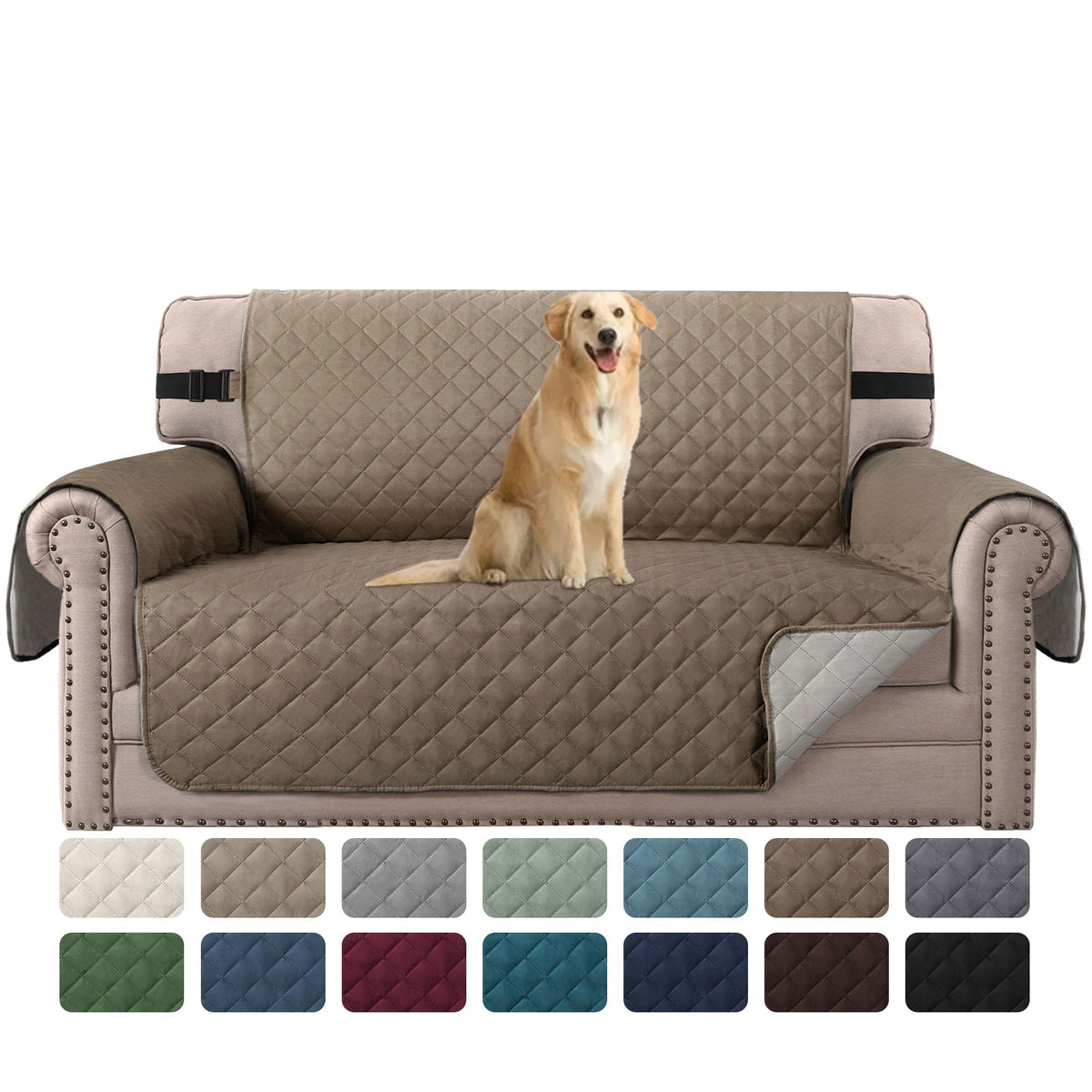 H.VERSAILTEX Reversible Couch Cover for 3 Cushion Cover Pet Friendly Sofa Cover for Dog Washable Furniture Protector Water Resistant Slipcover with Non Slip Elastic Strap(Sofa, Ivory/Beige)
