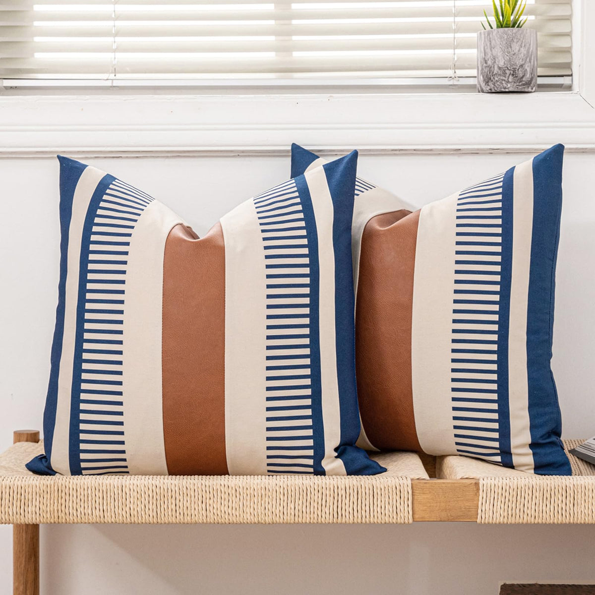 Decorative Striped Throw Pillow Cover 18x18 Black White & Brown
