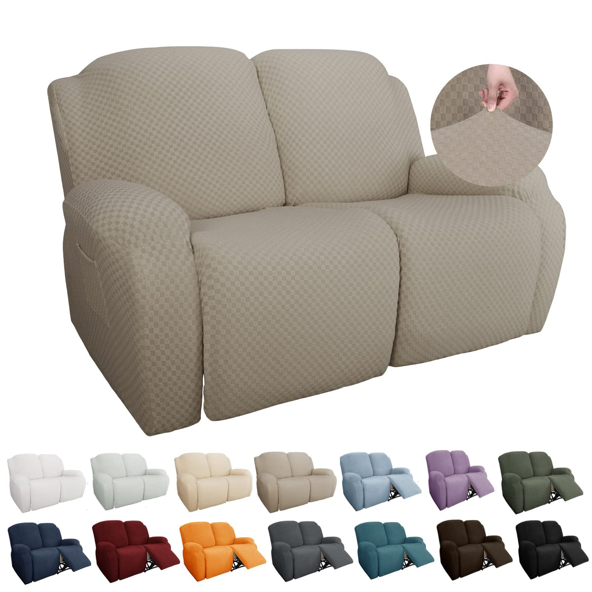 YEMYHOM 8 Pieces Stretch Recliner Sofa Cover Latest Jacquard Reclining Couch Cover with Side Pocket Anti-Slip Fitted 3 Cushion Furniture Slipcovers with Elastic Bottom (Sofa Recliner, Light Gray)