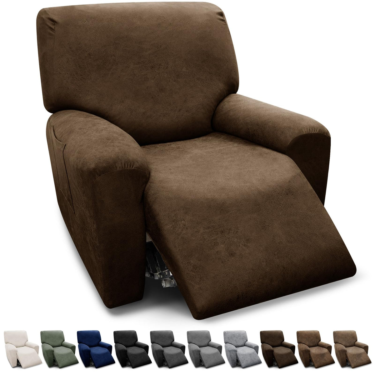Couch Cover Leather Look 3 Seater Couch Sofa Cover 1-Piece Sofa Slipcover Stretch Furniture Protector with Elastic Bottom & Pockets(Sofa, Coffee)