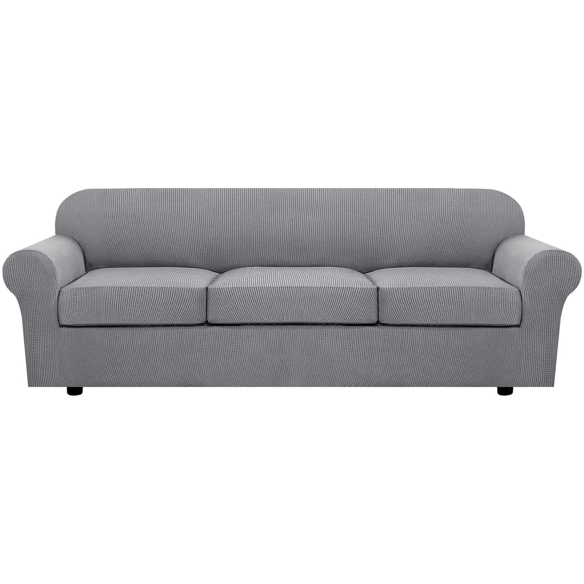 H.VERSAILTEX 4 Piece Stretch Sofa Covers for 3 Cushion Couch Covers for Living Room Slipcovers (Base Cover Plus 3 Seat Cushion Covers) Upgraded Thicker Jacquard Fabric (Sofa, Sand)