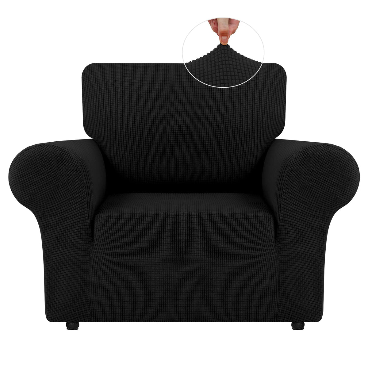 LURKA Stretch Couch Cover for Sofa, 1 Piece 3 Cushion Slipcover, Black