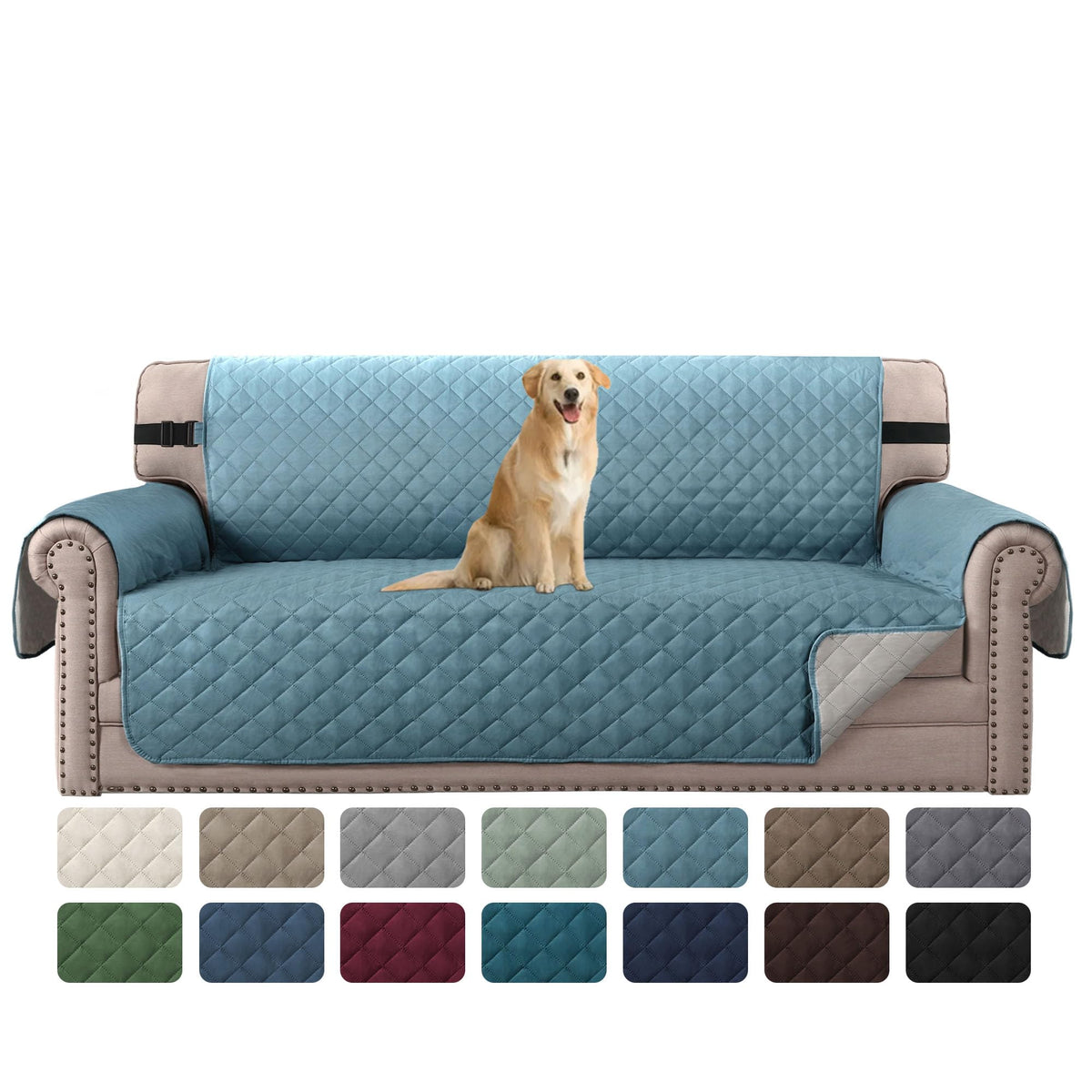 H.VERSAILTEX Reversible Couch Cover for 3 Cushion Cover Pet Friendly Sofa Cover for Dog Washable Furniture Protector Water Resistant Slipcover with Non Slip Elastic Strap(Sofa, Ivory/Beige)