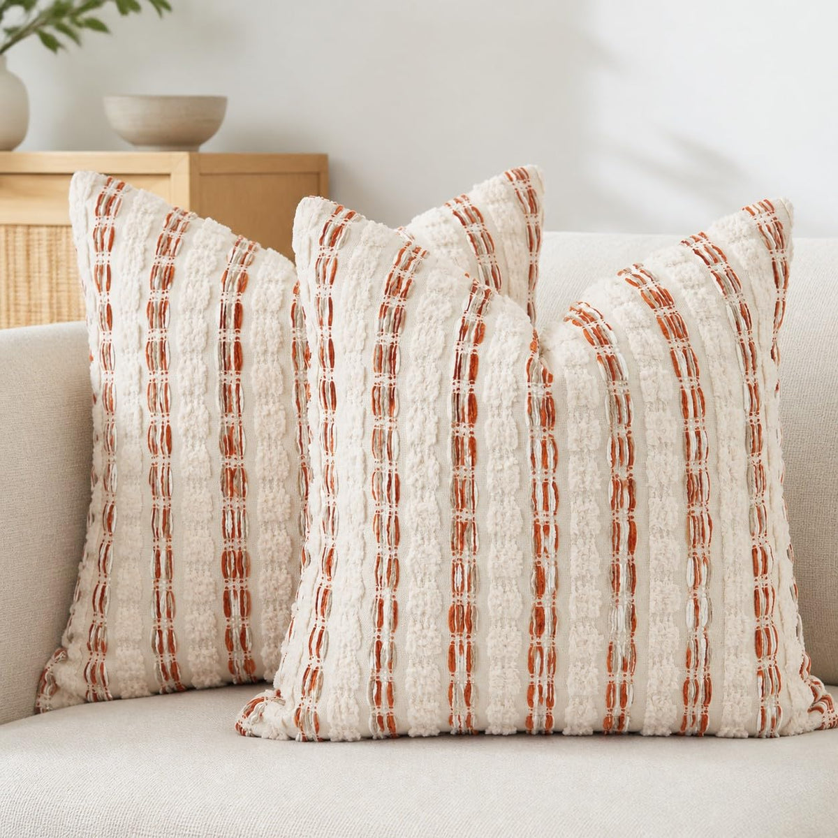 CROWNED BEAUTY Farmhouse Boho Throw Pillow Covers, 18x18, Rust Orange