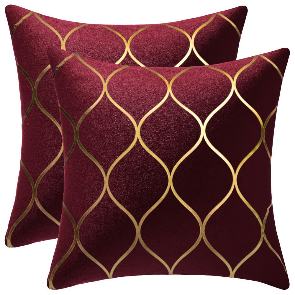 DEZENE Gold Velvet Throw Pillow Covers: 2 Pack 18x18 Inch Square Decorative Pillow Cases for Bedroom Sofa Couch Living Room, Light Grey