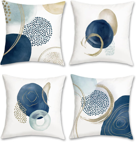 Bonhause Blue Abstract Boho Throw Pillow Covers 18x18 Inch Set of 4