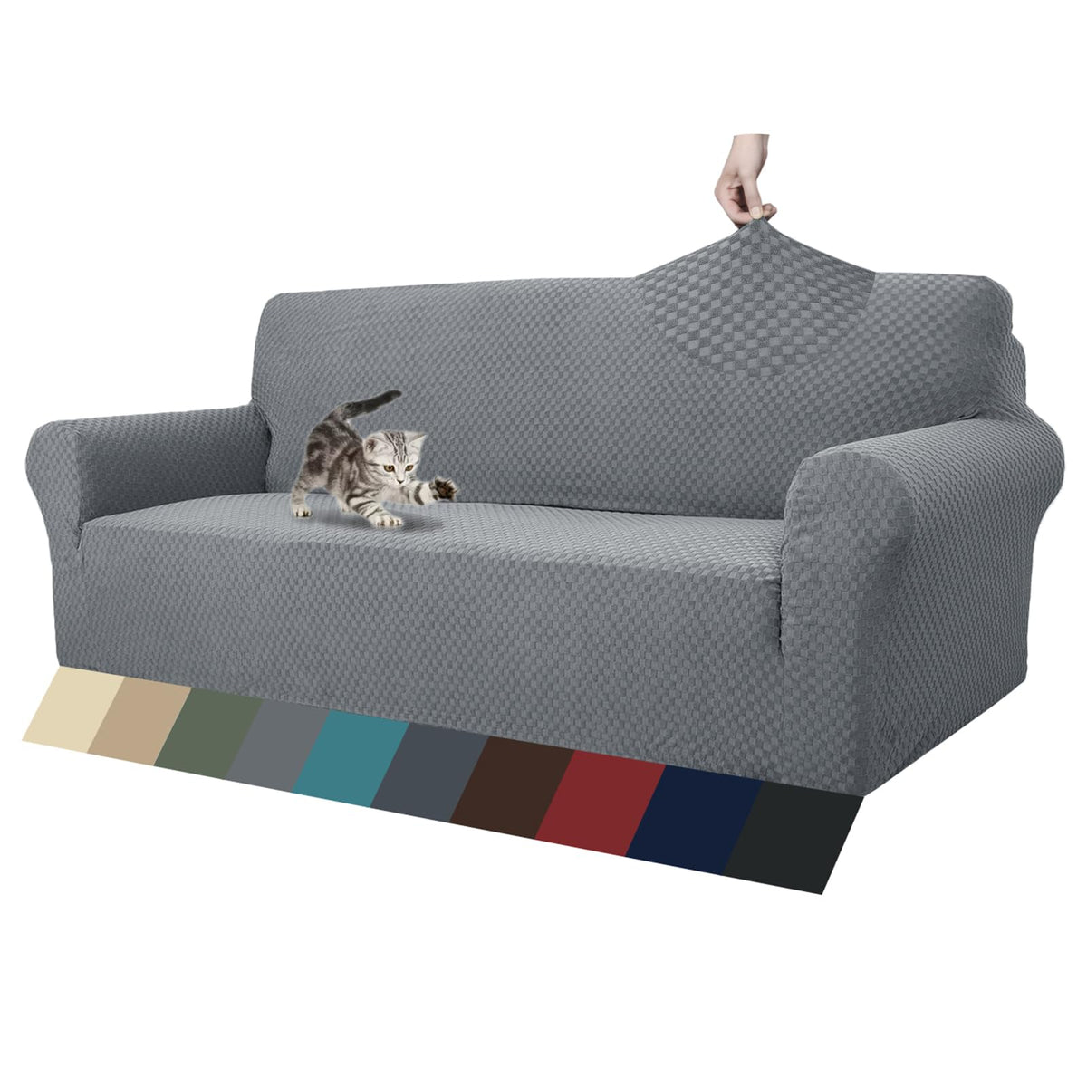 ZNSAYOTX 1 Piece Jacquard Couch Covers for 3 Cushion Couch Living Room High Stretch Sofa Cover Pets Dogs Friendly Anti Slip Thickened Slipcovers Furniture Protector (Sofa, Light Grey)