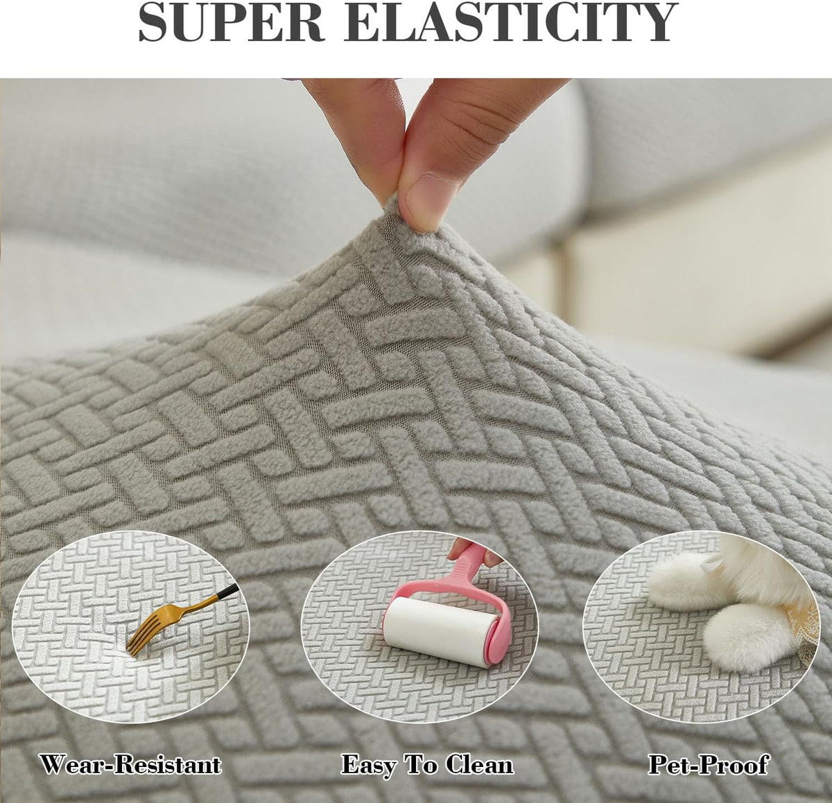 Sofa Covers Couch Covers for Sofa Pet Friendly Couch Cushion Covers Universal Sofa Covers Washable Stretch Slipcovers for Sectional Sofa (Texture Light Gray,Large Single Seat Cover)