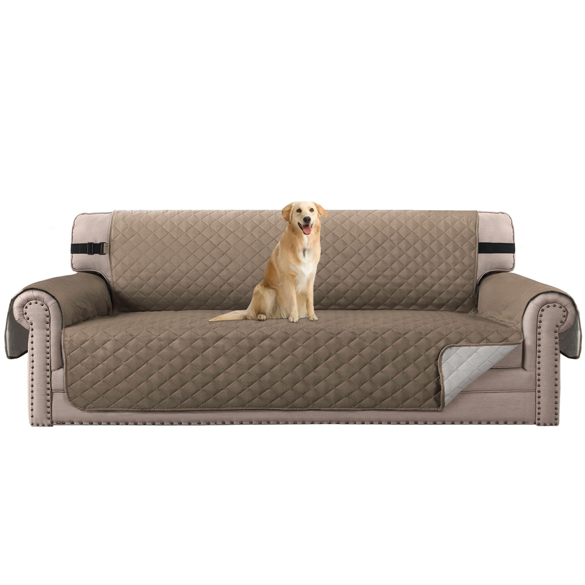 H.VERSAILTEX Reversible Couch Cover for 3 Cushion Cover Pet Friendly Sofa Cover for Dog Washable Furniture Protector Water Resistant Slipcover with Non Slip Elastic Strap(Sofa, Ivory/Beige)