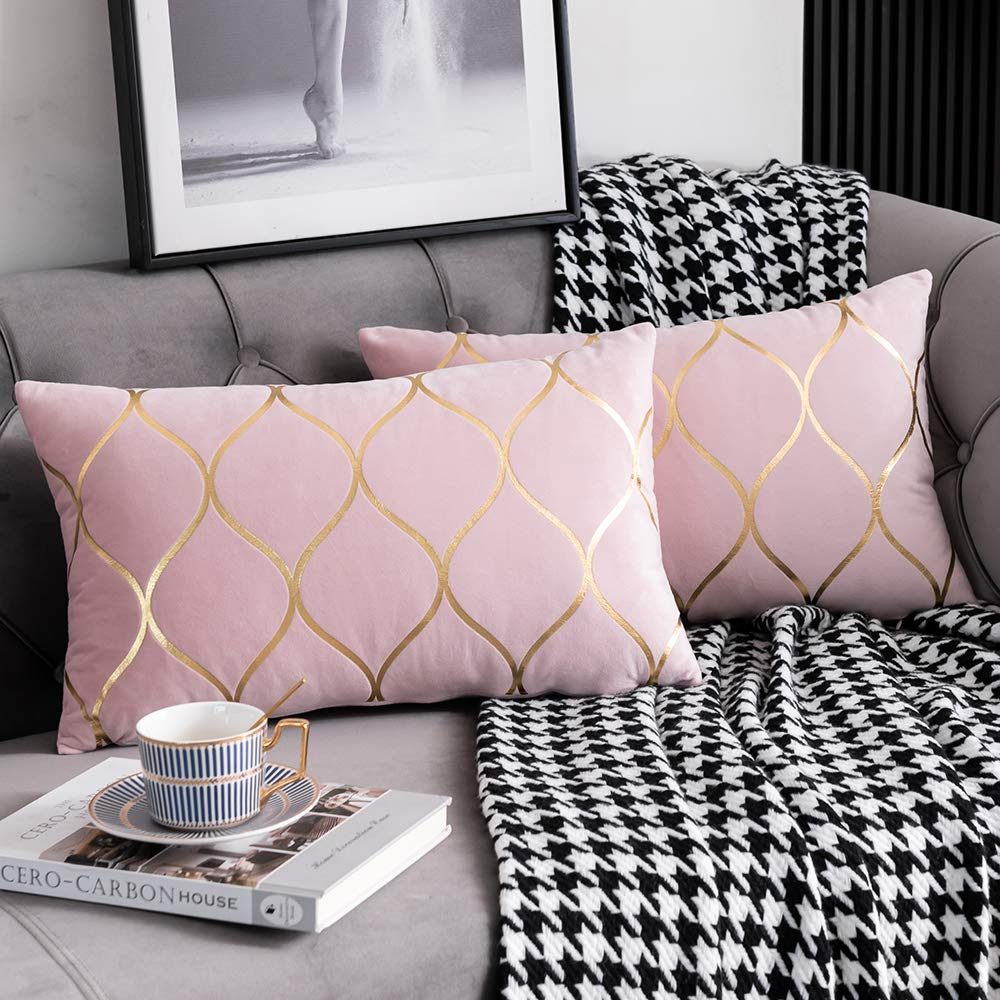 DEZENE Gold Velvet Throw Pillow Covers: 2 Pack 18x18 Inch Square Decorative Pillow Cases for Bedroom Sofa Couch Living Room, Light Grey