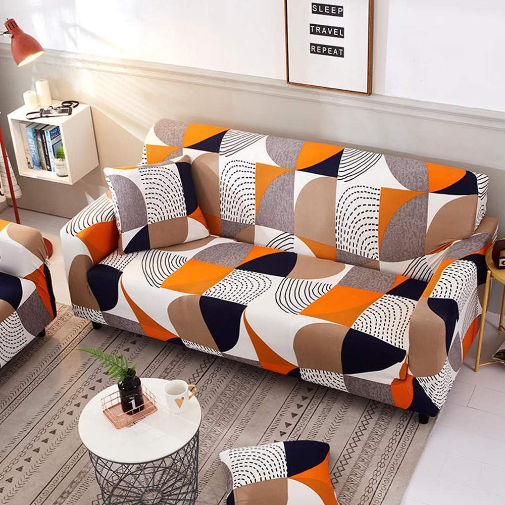 Shukii Stretch Couch Covers Printed Sofa Covers Slipcovers Loveseat for 2 Cushion Couches Furniture Protector with 1 Pillowcases