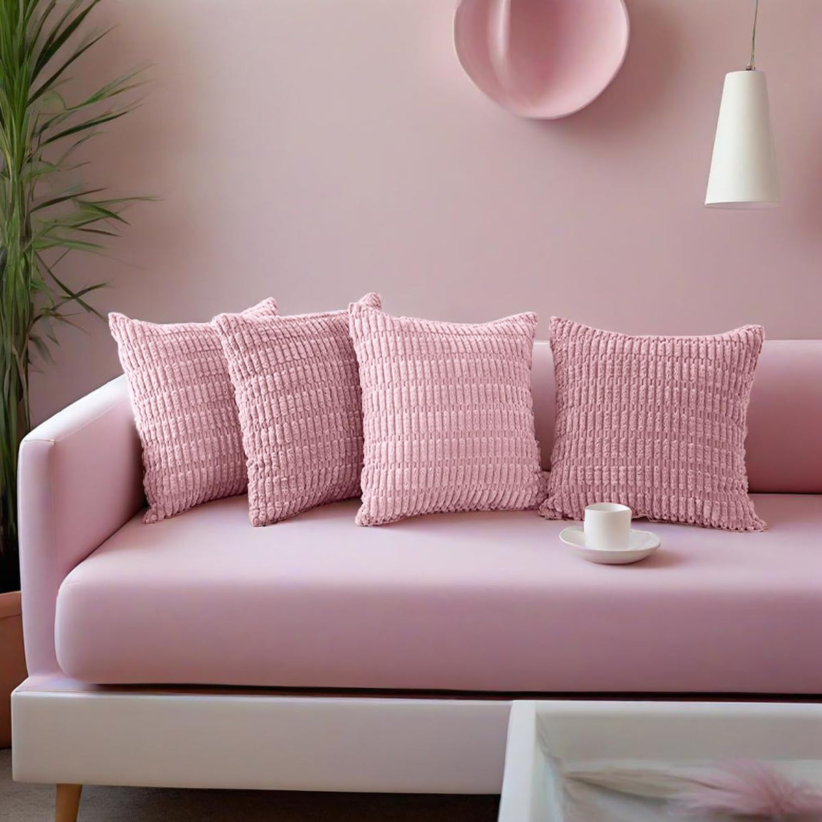 Hibate 4 Pack Neutral Corduroy Decorative Boho Couch Throw Pillow Covers 18x18 Inch for Sofa Living Room Bedroom Home Decor