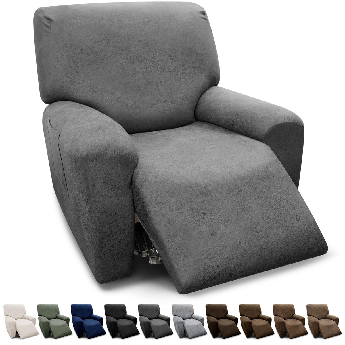 Couch Cover Leather Look 3 Seater Couch Sofa Cover 1-Piece Sofa Slipcover Stretch Furniture Protector with Elastic Bottom & Pockets(Sofa, Coffee)