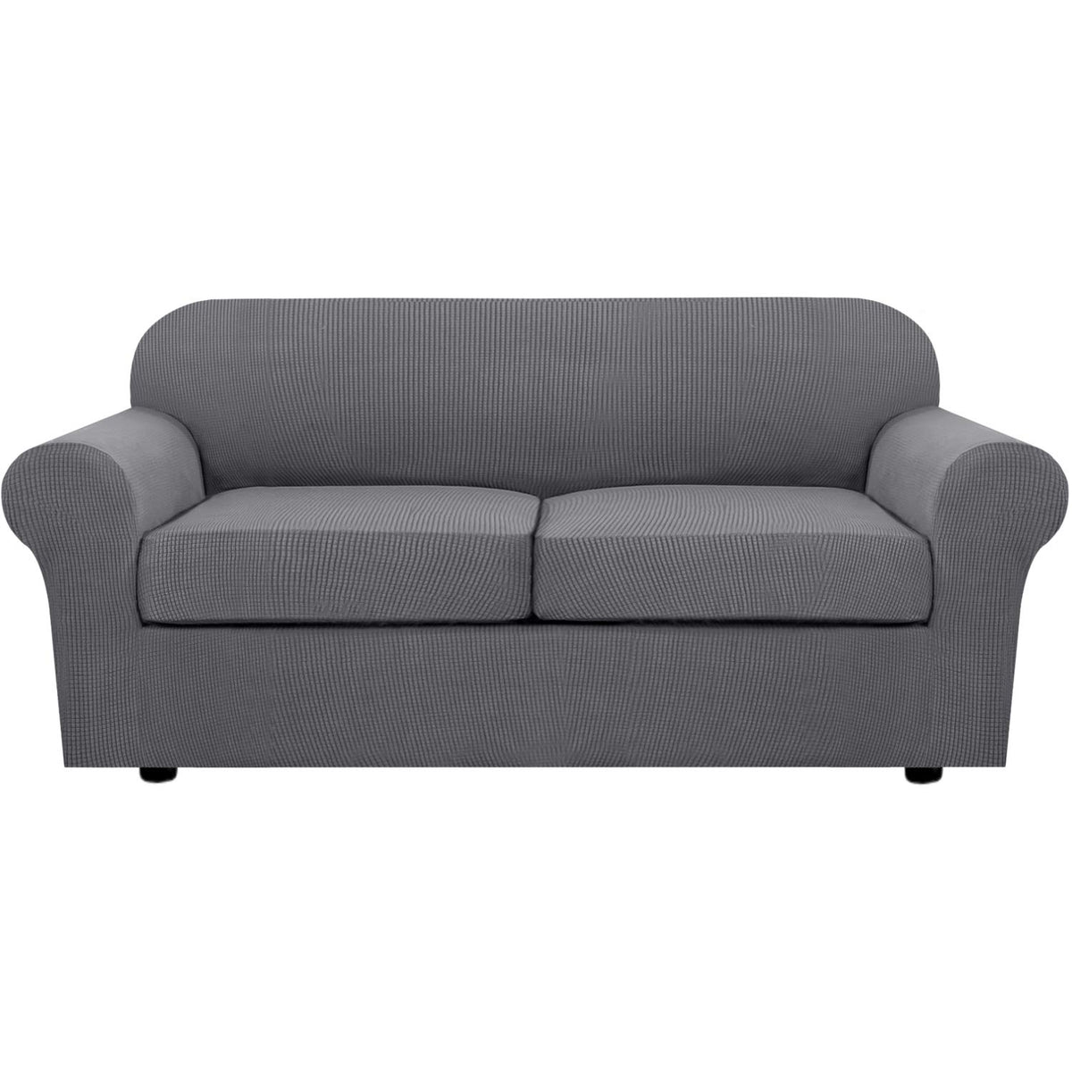 H.VERSAILTEX 4 Piece Stretch Sofa Covers for 3 Cushion Couch Covers for Living Room Slipcovers (Base Cover Plus 3 Seat Cushion Covers) Upgraded Thicker Jacquard Fabric (Sofa, Sand)
