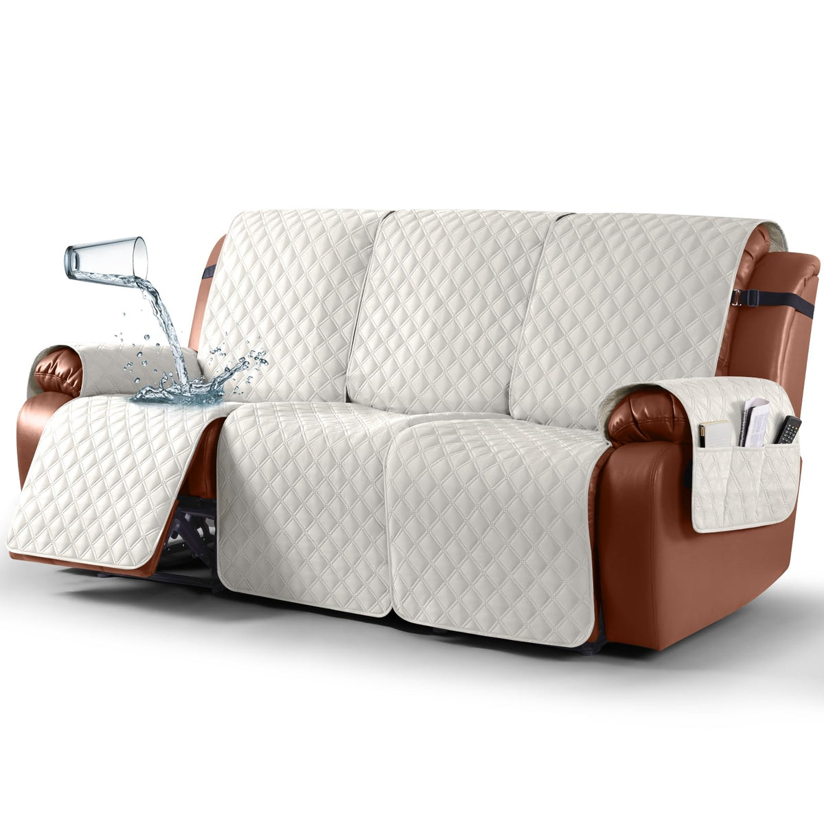 Ruaozz Waterproof Recliner Couch Covers, Non-Slip Sofa SlipCover, 3 Seater