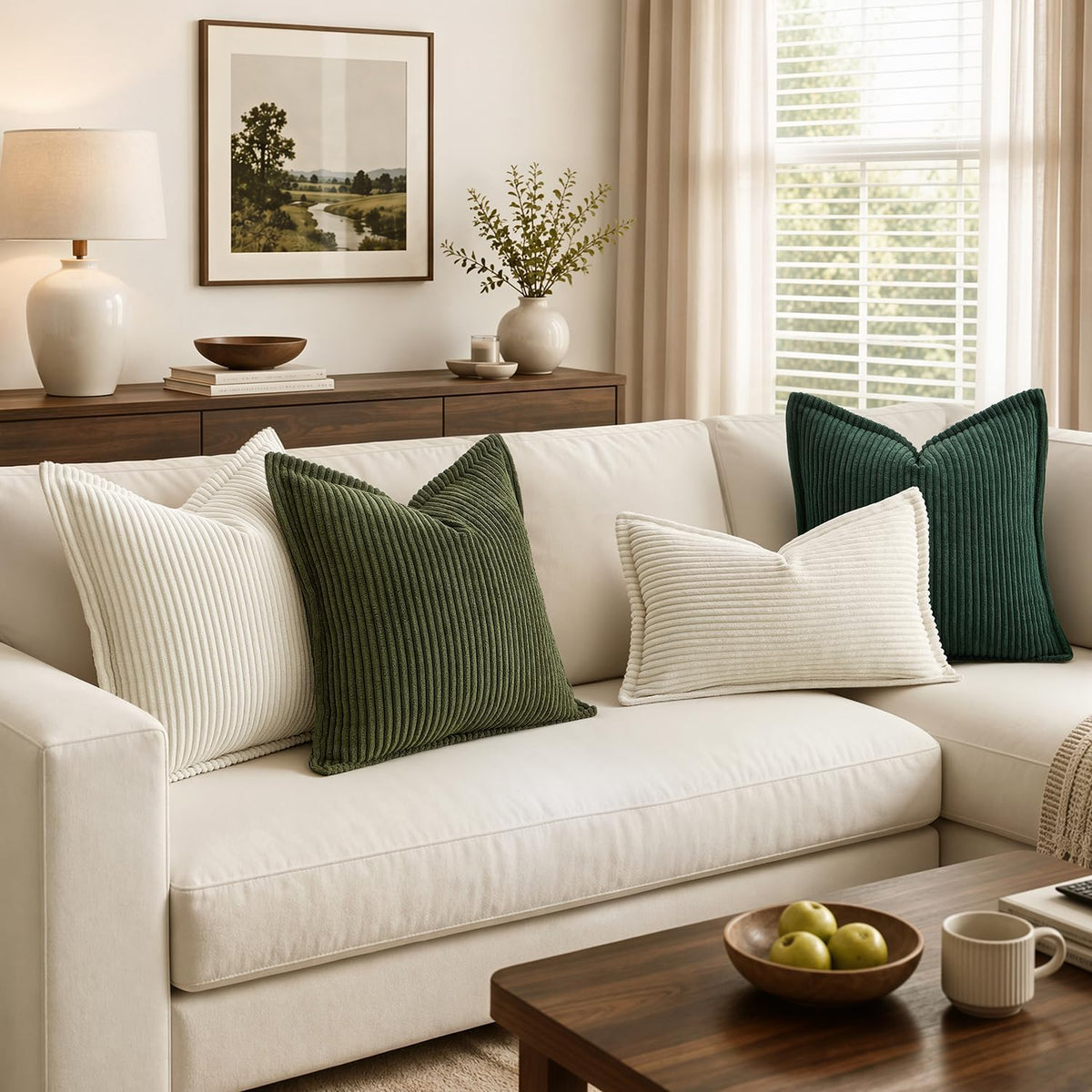 MIULEE Couch Pillow Covers 18x18 Cream White Textured Corduroy
