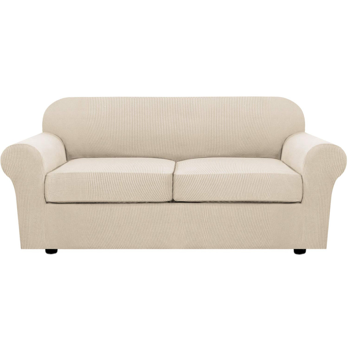 H.VERSAILTEX 4 Piece Stretch Sofa Covers for 3 Cushion Couch Covers for Living Room Slipcovers (Base Cover Plus 3 Seat Cushion Covers) Upgraded Thicker Jacquard Fabric (Sofa, Sand)