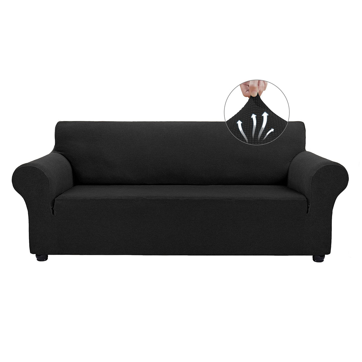 Asnomy Stretch Couch Covers for Sofa Washable, 3 Cushion Couch,Black