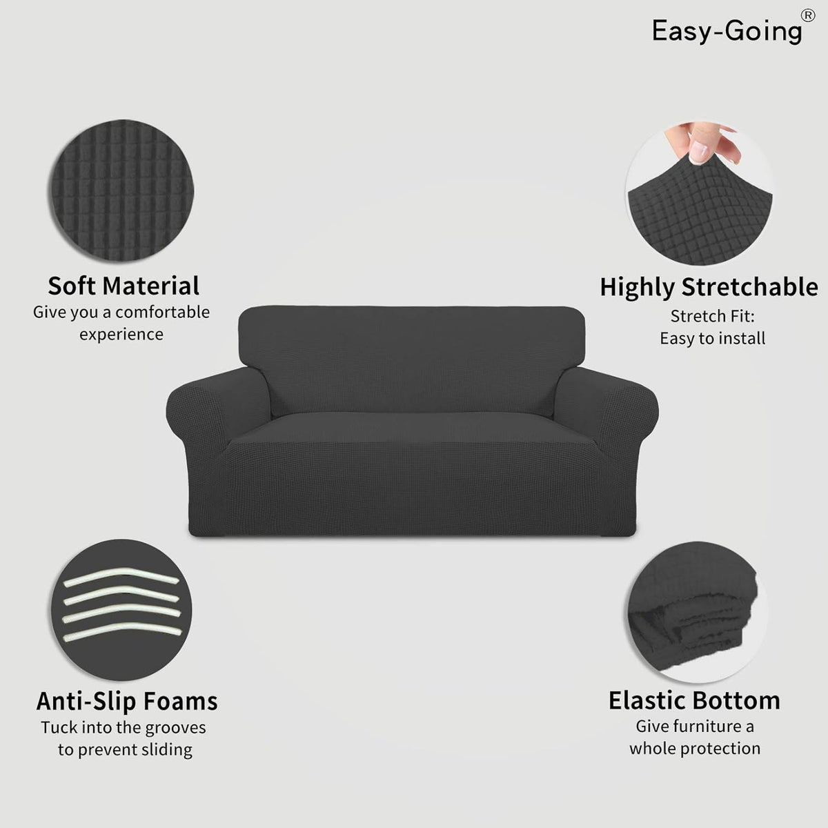 Easy-Going Stretch Loveseat Couch Covers Washable Dark Gray