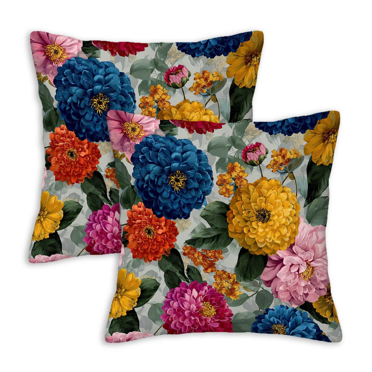 Floral Throw Pillow Covers 18x18 Set of 2, Cushion Covers, Decorative Square Pillowcases for Couch, Bedroom, Living Room（B）