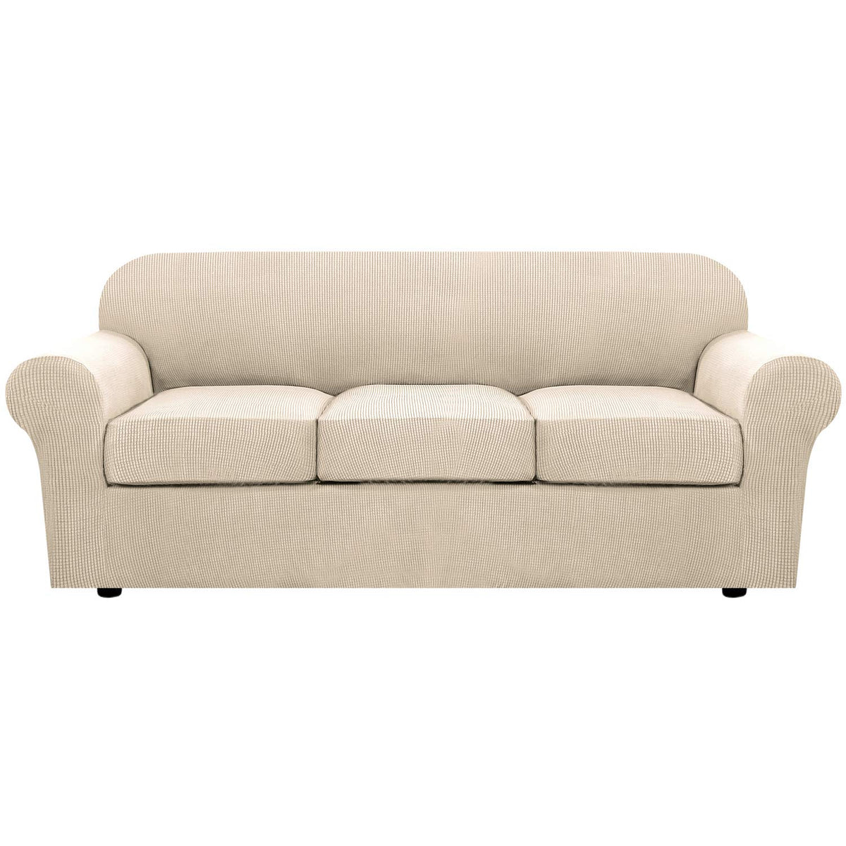 H.VERSAILTEX 4 Piece Stretch Sofa Covers for 3 Cushion Couch Covers for Living Room Slipcovers (Base Cover Plus 3 Seat Cushion Covers) Upgraded Thicker Jacquard Fabric (Sofa, Sand)