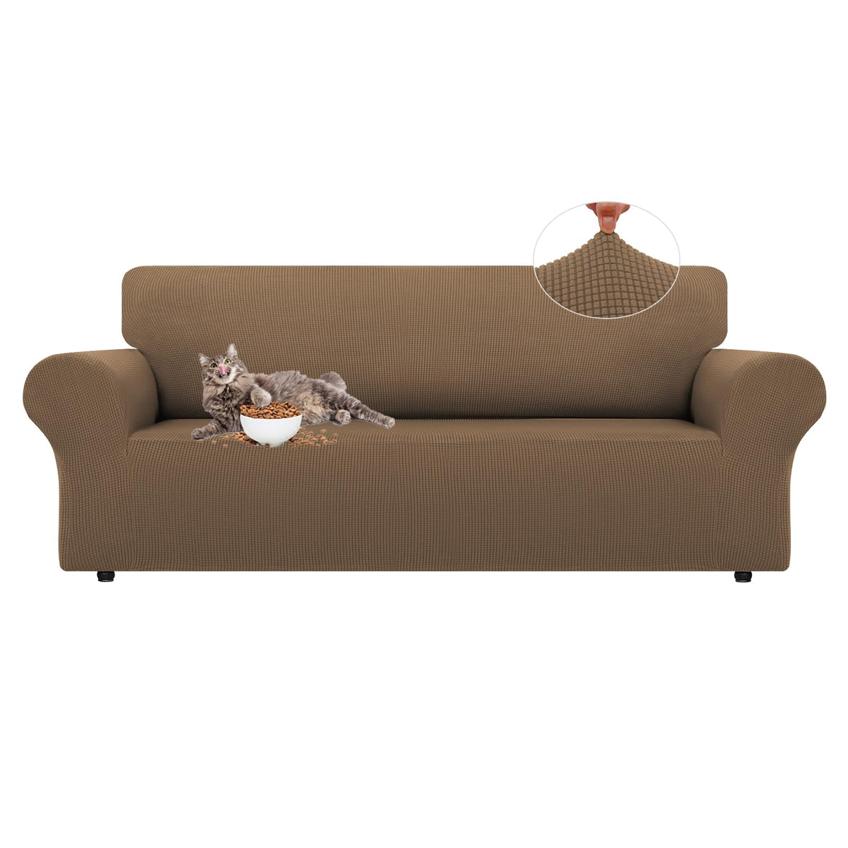 LURKA Stretch Couch Cover for Sofa, 1 Piece 3 Cushion Slipcover, Black