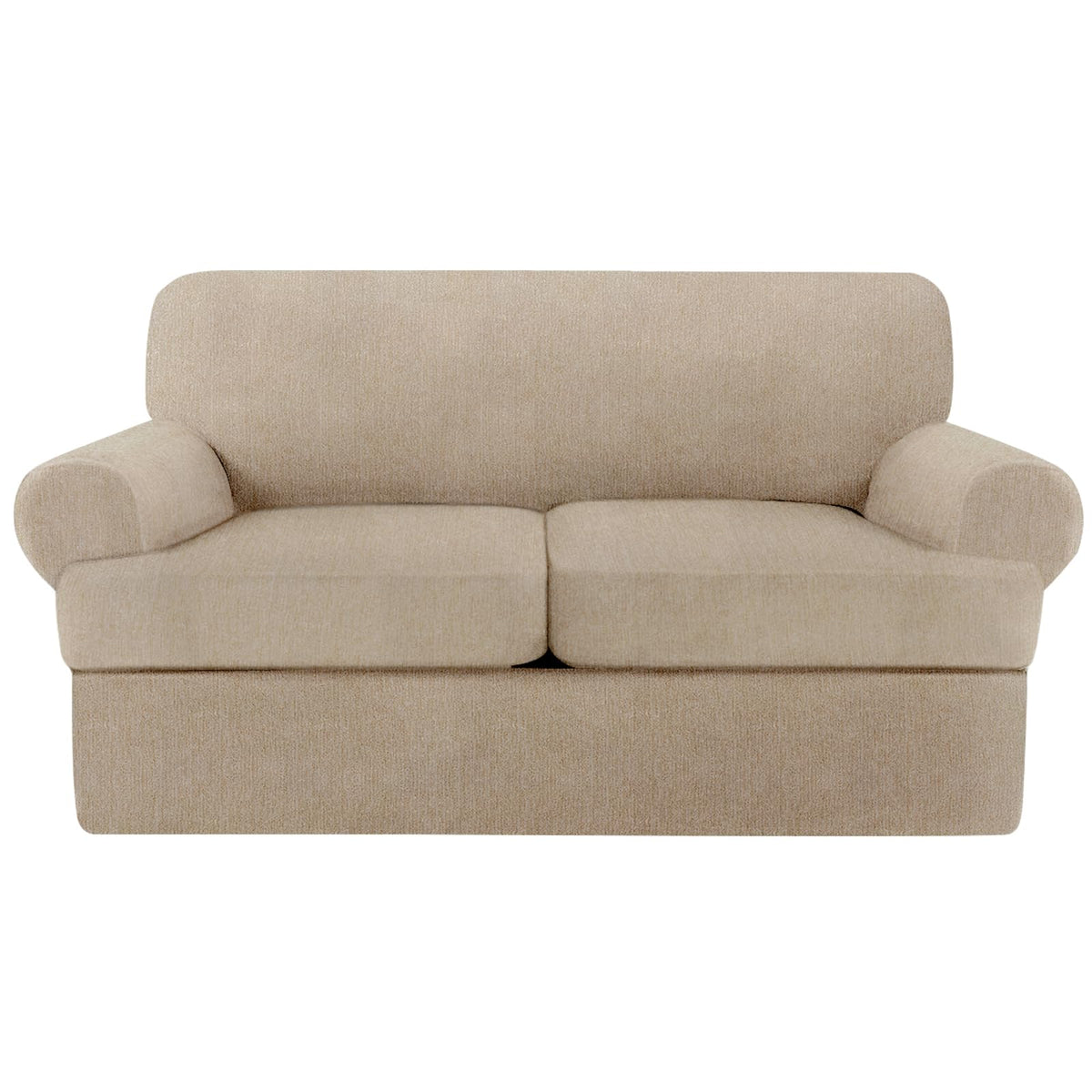 4 Piece T Cushion Sofa Slipcovers Stretch Couch Cover Furniture Covers with 3 Individual T Cushion Covers, Machine Washable for Living Room (Green, 3 Cushions)