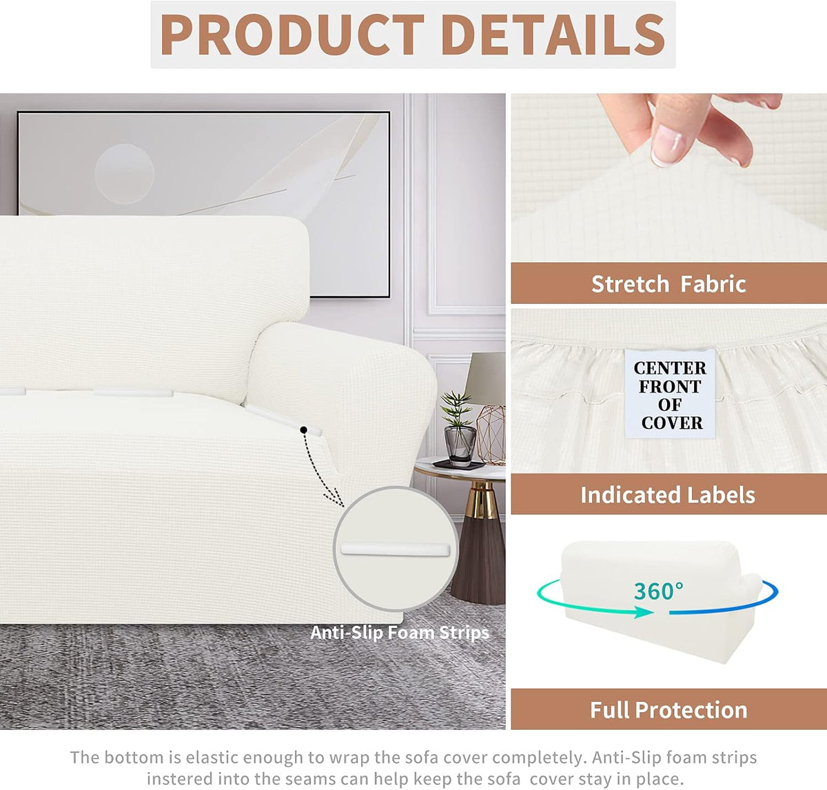 Easy-Going 100% Waterproof Couch Cover, 3 Cushion Couch Slipcover for Sofa