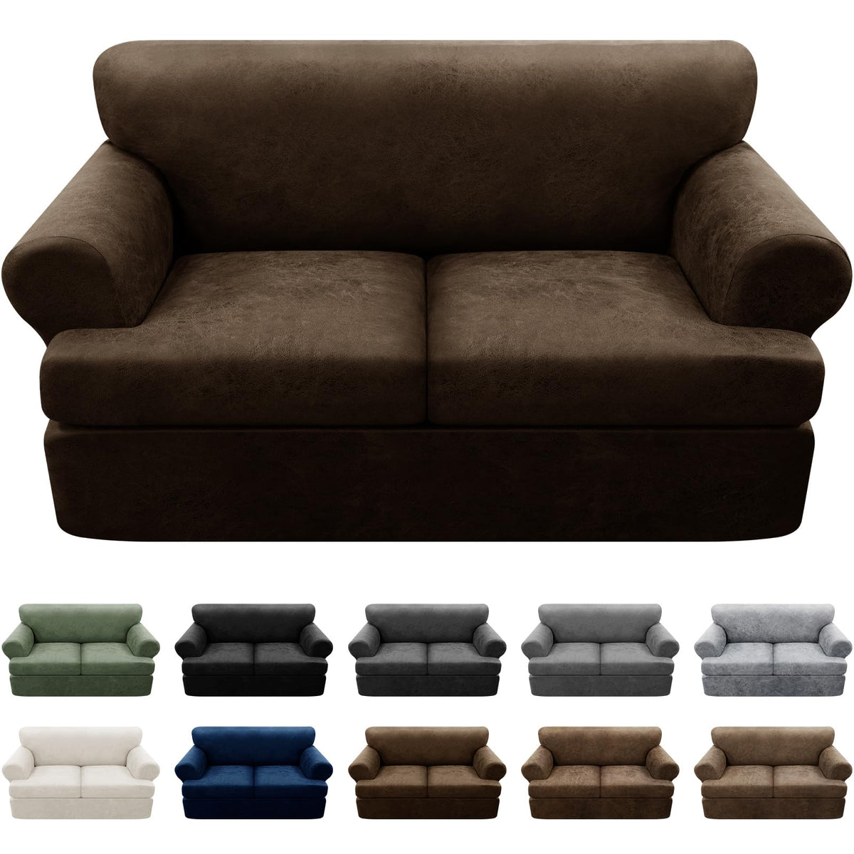 Couch Cover Leather Look 3 Seater Couch Sofa Cover 1-Piece Sofa Slipcover Stretch Furniture Protector with Elastic Bottom & Pockets(Sofa, Coffee)