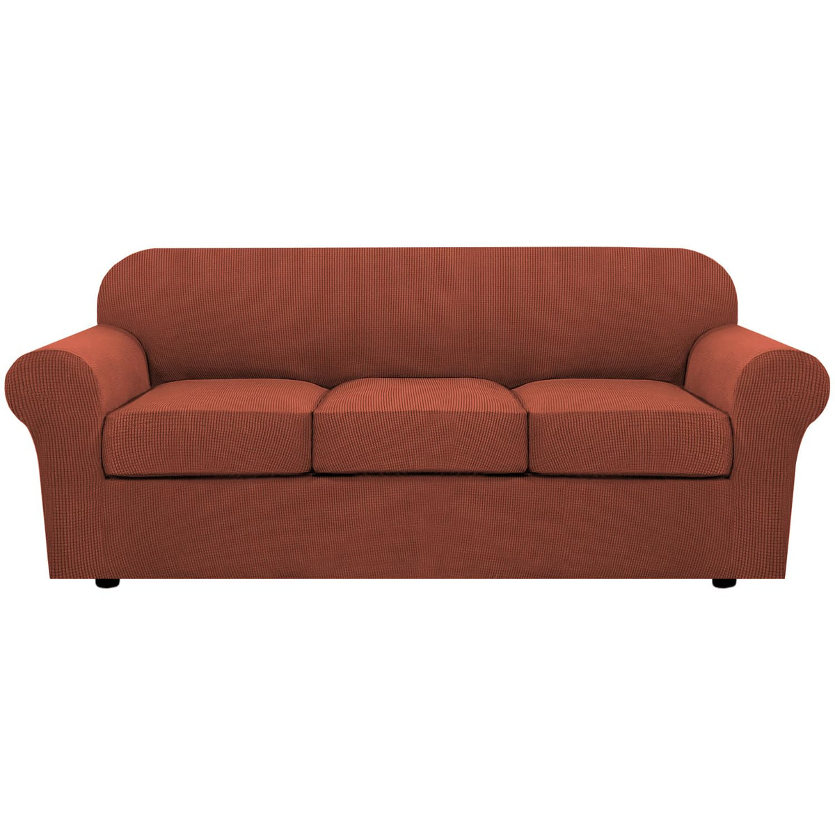 H.VERSAILTEX 4 Piece Stretch Sofa Covers for 3 Cushion Couch Covers for Living Room Slipcovers (Base Cover Plus 3 Seat Cushion Covers) Upgraded Thicker Jacquard Fabric (Sofa, Sand)