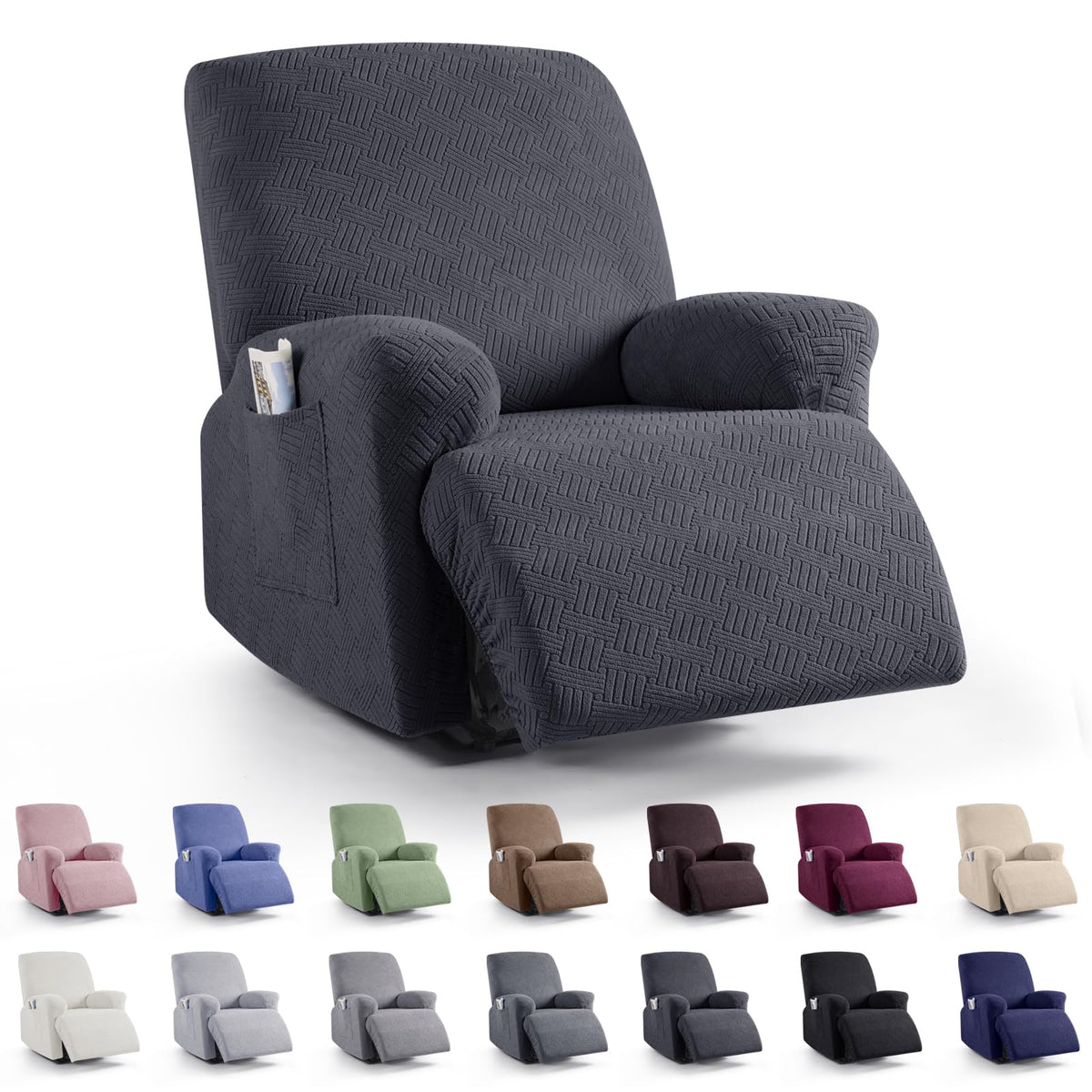 KinCam Recliner Sofa Covers, Stretch Reclining Cover, Dark Gray