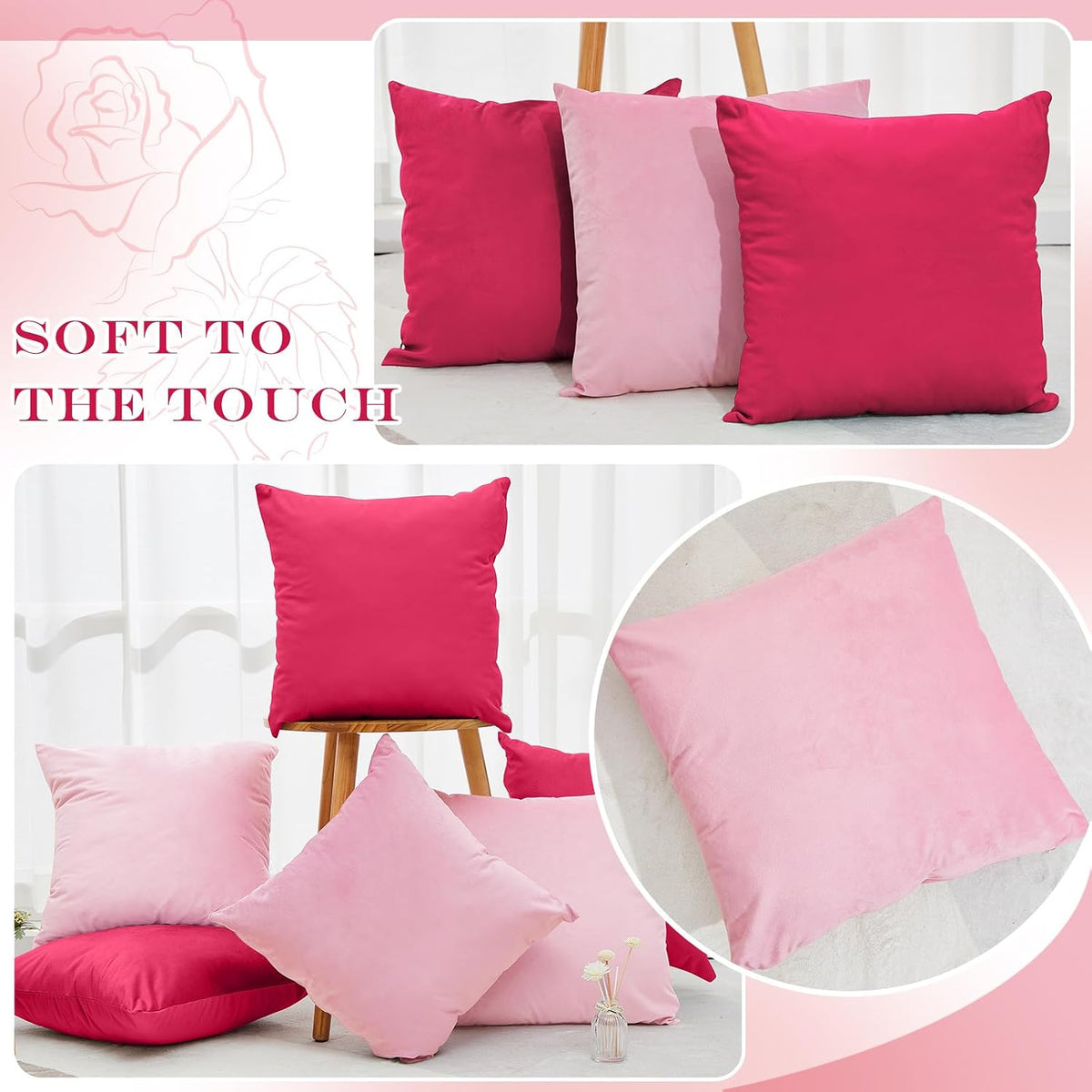 Berlune 12 Pcs Hot Pink Velvet Throw Pillow Cover 18x18 Picnic Cushion Case