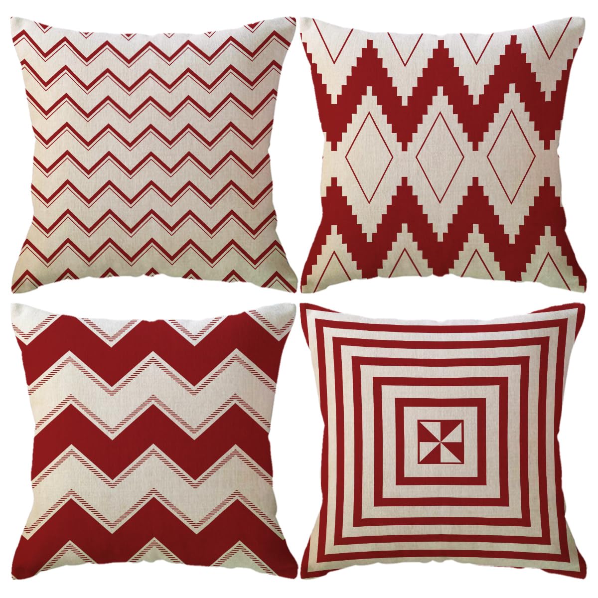 ULOVE LOVE YOURSELF Square Decorative Throw Pillows Cushion Covers Blue Beige Stripes Modern Geometry Print Home Pillowcases 18 X 18 Inch,4 Pack for Sofa Couch