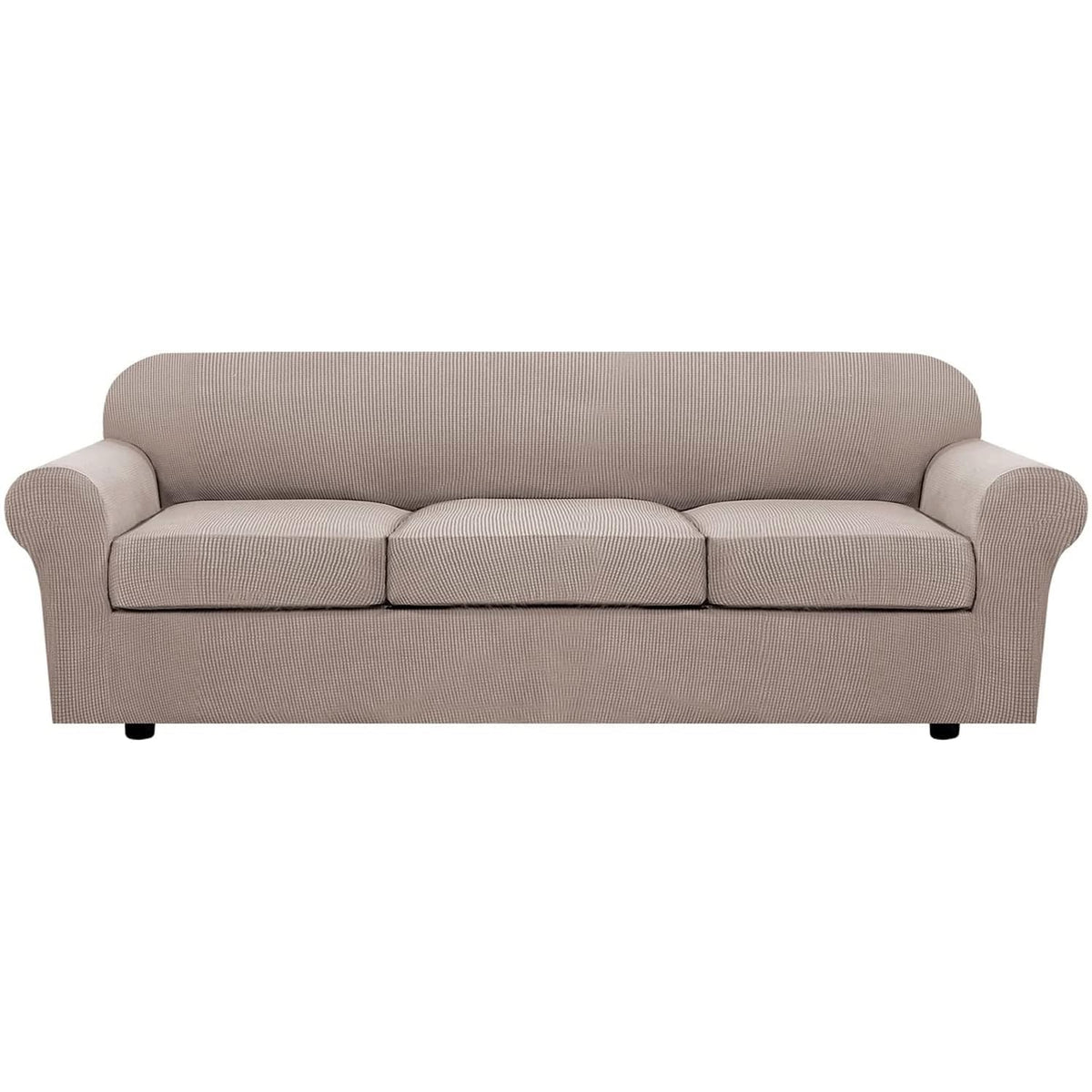 H.VERSAILTEX 4 Piece Stretch Sofa Covers for 3 Cushion Couch Covers for Living Room Slipcovers (Base Cover Plus 3 Seat Cushion Covers) Upgraded Thicker Jacquard Fabric (Sofa, Sand)