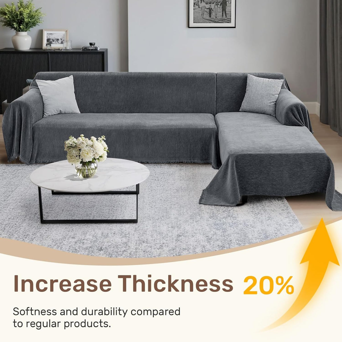 2 Pieces Sectional Couch Covers L Shaped Cover XL Dark Gray