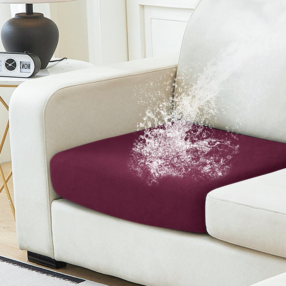 NAISI Waterproof Couch Cushion Covers Thick Velvet Fabric Washable Sofa Slipcovers Sectional Couch Covers for 4 Pieces Separate L Shape Couch Cover with Elastic Bottom(3 Seater + 1 Chaise,Grey)