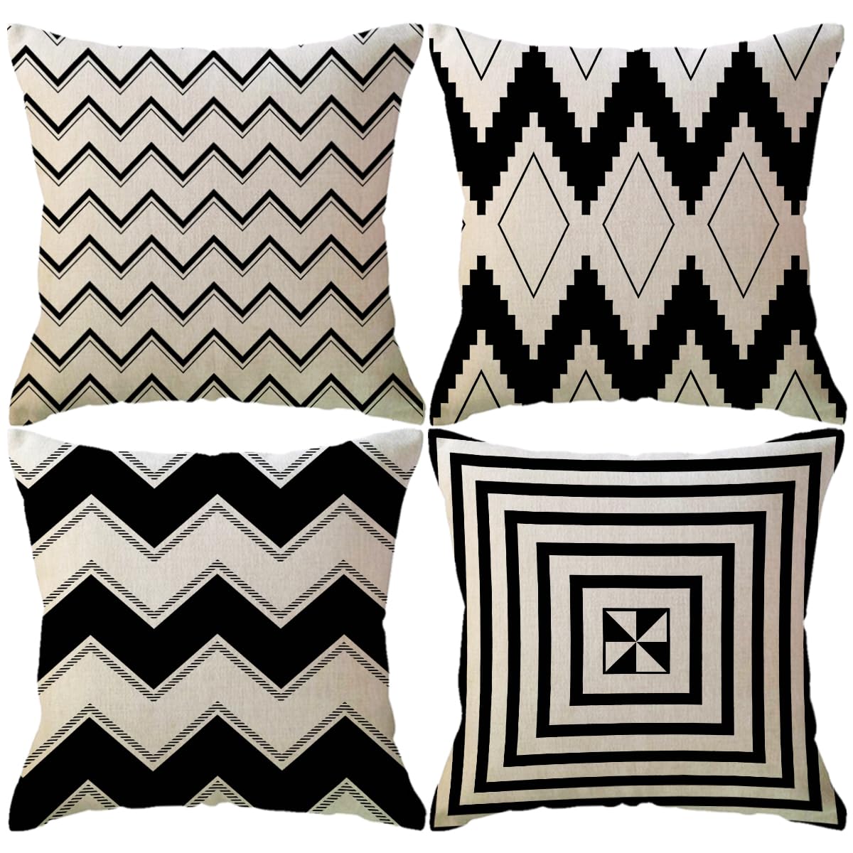 ULOVE LOVE YOURSELF Square Decorative Throw Pillows Cushion Covers Blue Beige Stripes Modern Geometry Print Home Pillowcases 18 X 18 Inch,4 Pack for Sofa Couch