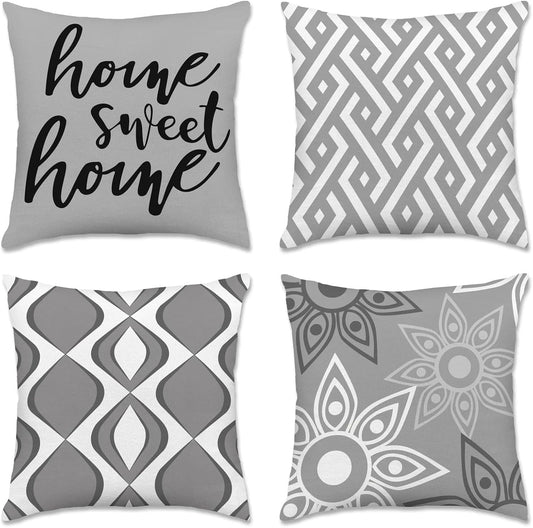 Hexagram Throw Pillow Covers 18x18, Gray Outdoor Pillow Covers Set of 4