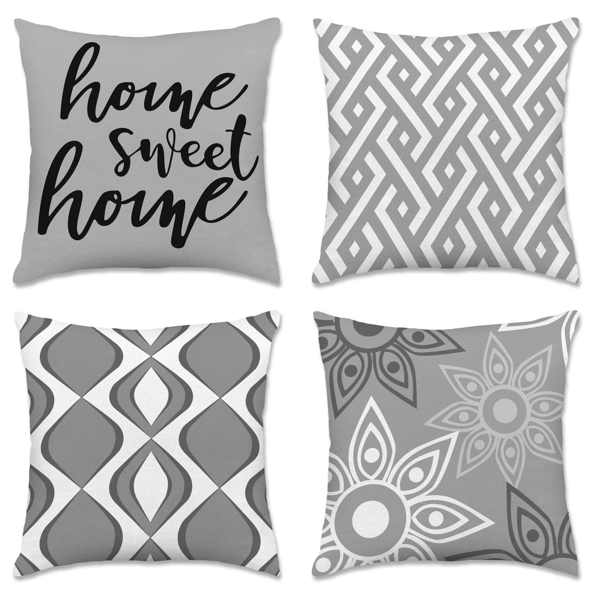 Hexagram Throw Pillow Covers 18x18, Gray Outdoor Pillow Covers Set of 4