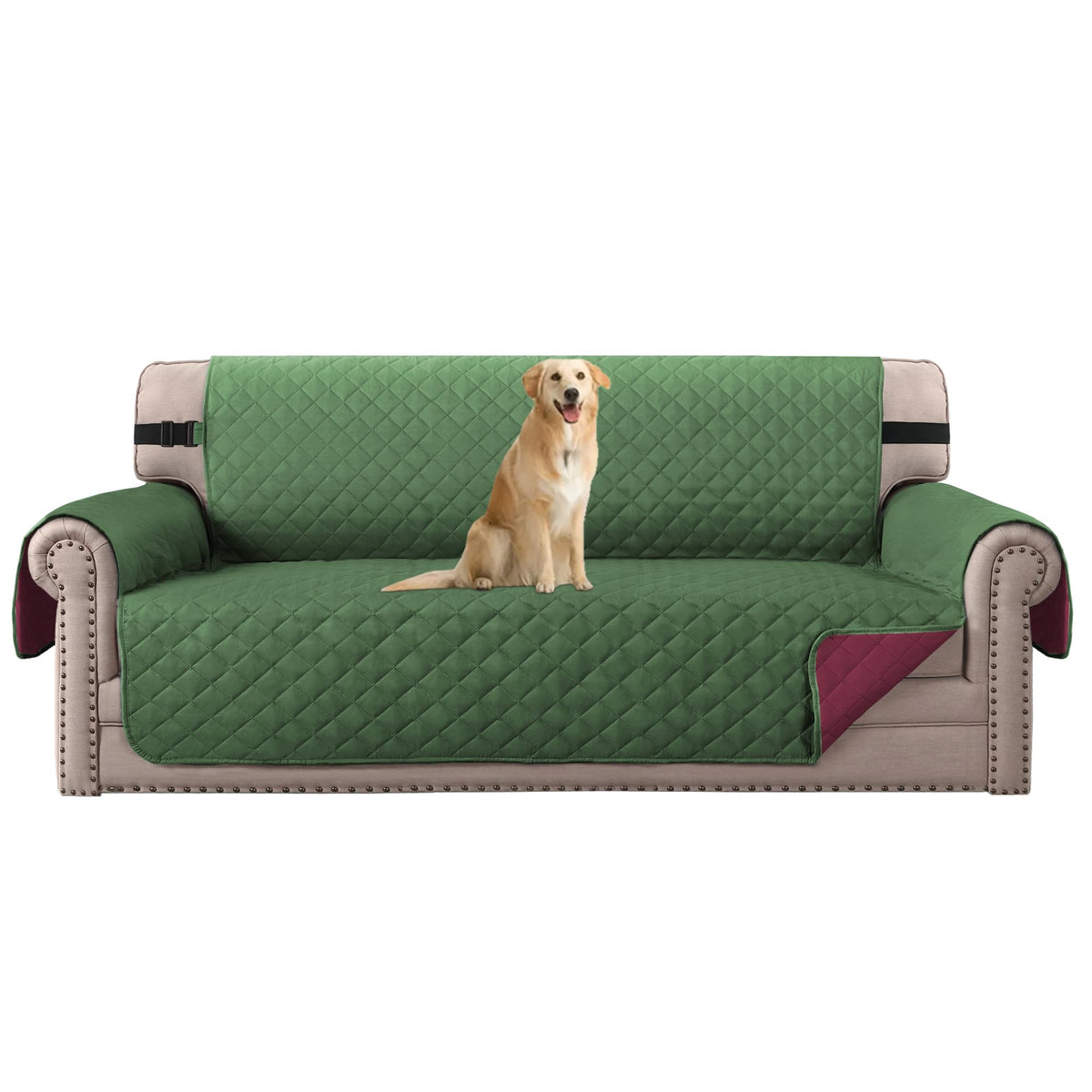 H.VERSAILTEX Reversible Couch Cover for 3 Cushion Cover Pet Friendly Sofa Cover for Dog Washable Furniture Protector Water Resistant Slipcover with Non Slip Elastic Strap(Sofa, Ivory/Beige)