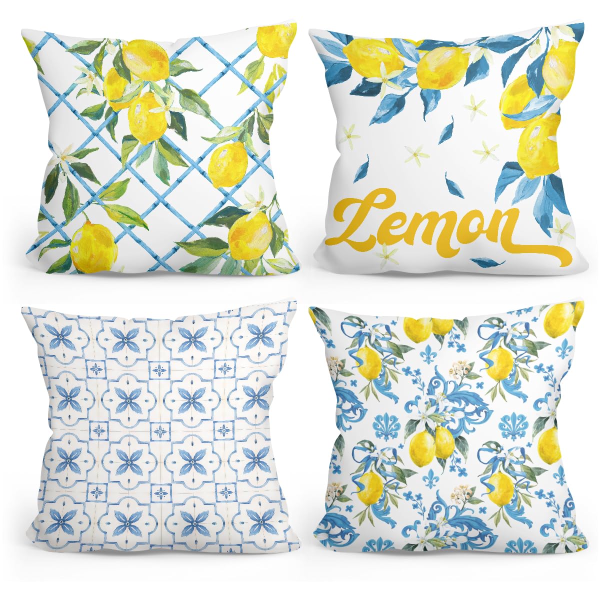 4Pcs Blue Grey Throw Pillow Covers, Dark Blue Throw Pillows Cushion Covers